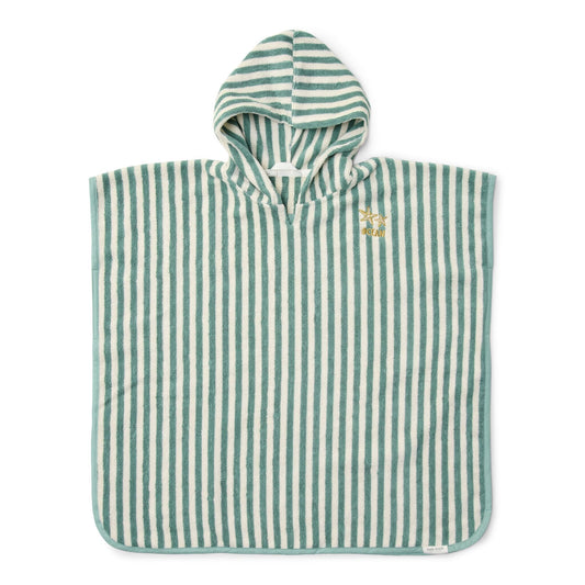 Little Dutch Poncho da spiaggia Seashells and Stripes Surf Blue